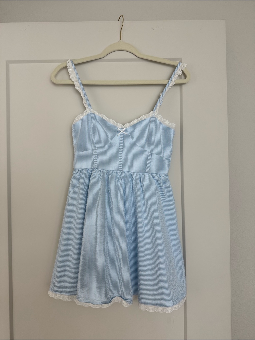 Blue Striped Lace-Trim Sundress for Girls